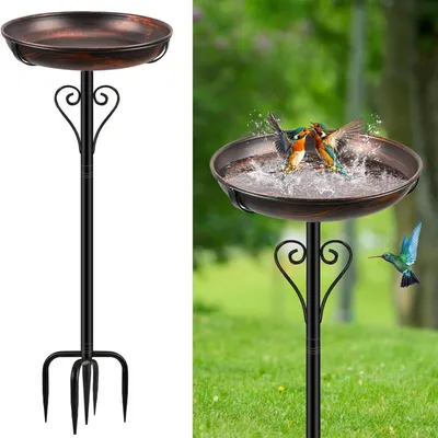 Produktbild von Vogeltränke Stehend 103cm Antike Bronze Metall Vogelbad für Draußen Garten Winterfest