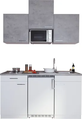 Produktbild von Küche Miniküche Singleküche Küchenzeile Pantry Weiß Beton Luis 150 cm Respekta
