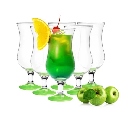 Zdjęcie produktu dla 6 szklanek koktajlowych 480 ml 9 wariantów szklanek Hurricane do long drinków Szklanki barowe (zielone)