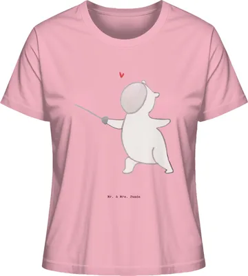 Produktbild von Mr. & Mrs. Panda Damen T-Shirt Panda Fechten Größe S - Baumwolle Pink - Geschenk, Basic Shirt, Damenshirt, Oberteil, Sommershirt, Fecht Club, Verein, Baumwoll, Fechter Bund