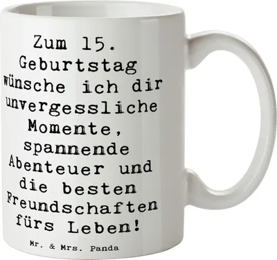 Produktbild von Mr. & Mrs. Panda Tasse Spruch 15. Geburtstag - Weiß - Geschenk, milchtasse, Geburtstagsgeschenk, Kaffeebecher, Übergang, Meilenstein, haferl, Feier, besondere Freude