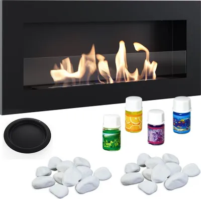 Produktbild von Kamin 900x400 DELTA schwarz flach lange Brenner Glas GESCHENKE