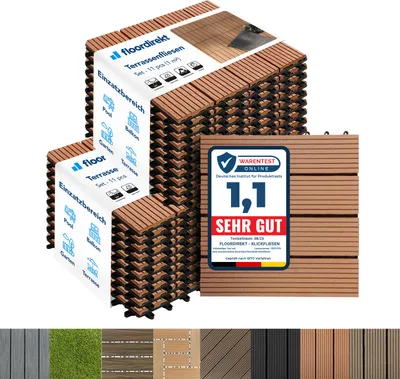 Produktbild von WPC Klickfliesen Terrassenfliesen Royal Hellbraun 30x30 cm 22 Stück (2 m²)