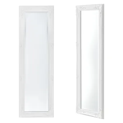 Zdjęcie produktu dla Lustro ścienne barokowe 132 x 42 cm białe lustro pełnej długości w ramie z drewna eukaliptusowego antyczne lustro ozdobione ornamentami [en.casa]