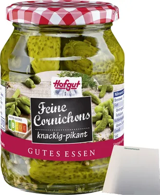 Produktbild von Hofgut Feine Cornichons (370ml Glas) + usy Block