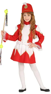 Produktbild von Tambourmajor-Kostüm für Mädchen in Rot-Weiß, Gr. 98-146, Größe:122/128