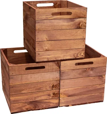 Produktbild von 3er set Holzkiste Vintage Ocker passend für Kallax und Expeditregale Einschubbox Regalkiste