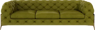 Produktbild von S-STYLE MÖBEL - Chesterfield Sofa 3-Sitzer Nova mit Goldene Metall Füßen aus Olive Samtstoff, B/T/H: 243 cm/ 100 cm/ 75 cm