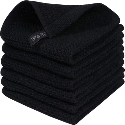 Produktbild von MODFU Geschirrtücher 6er Set 100% Baumwolle 34 x 34 cm, Weiche Geschirrhandtücher Küchenhandtücher Saugfähig Küchentücher Dicke Premium Geschirrtuch Spüllappen Putzlappen Schwarz