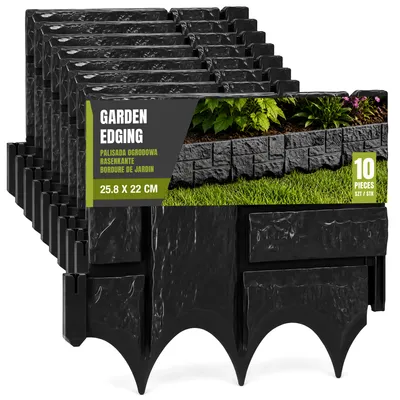 Produktbild von Gartenpalisade Rasenkante Steinoptik 258 cm - 10er Set Kunststoff Beetumrandung steckbar Schwarz
