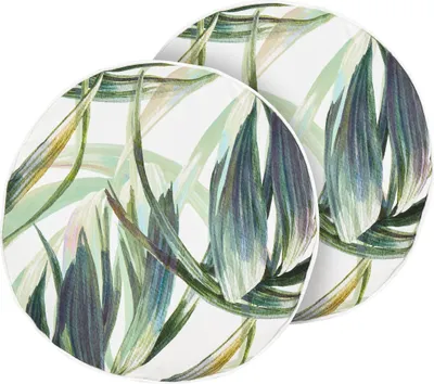 Produktbild von BELIANI Gartenkissen 2er Set Weiß / Grün ⌀ 40 cm Rund Blättermotiv Blättermuster Outdoor Kissen für Garten Terrasse