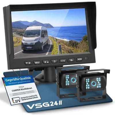 Produktbild von 7" Rückfahrkamera Set CAMPER | mit 2 Kameras für Wohnmobil 120° schwarz RVS-24500