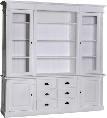 Produktbild von Casa Padrino Landhausstil Wohnzimmerschrank Hellgrau 223 x 51 x H. 240 cm - Bücherschrank mit 4 Türen und 6 Schubladen - Massivholz Schrank - Landhausstil Möbel