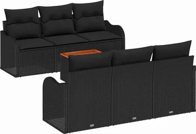 Immagine prodotto di Set da giardino composto da 7 pezzi, colore nero, in rattan sintetico