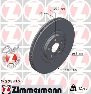 Produktbild von ZIMMERMANN Bremsscheibe Vorne Links für BMW 1 Schrägheck (F40) 360mm 150.2977.20