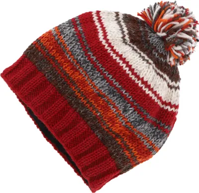 Produktbild von Handgestrickte Wollmütze, Gestreifte Wintermütze - Rot, Uni, Wolle, Hüte, Mützen