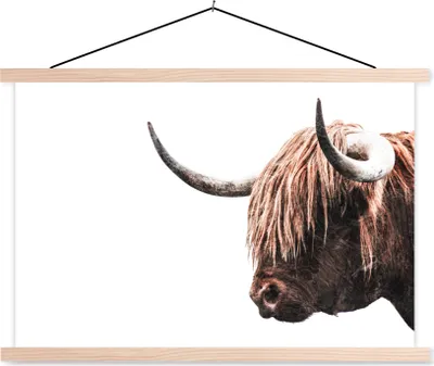 Produktbild von MuchoWow® Textilposter Schottische Hochlandrind - Kühe - Hoorn 120x80 cm mit holzfarbenen Rahmen - Aufhängeset