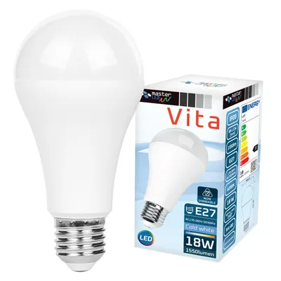 Zdjęcie produktu dla Żarówka LED MasterLED, gwint E27, model A65, moc 18W, strumień świetlny 1550 lm, barwa światła: chłodna biel, przeznaczona do warsztatów i garaży