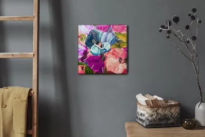 Produktbild von Coloray Hodiny Unikátní 30x30 cm  Tiché hodiny Pro obývací pokoj a kuchyň Nástěnné hodiny Plátno Bílé ručičky hodin - Malování květin