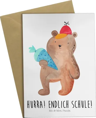 Produktbild von Mr. & Mrs. Panda valentinstagskarte Bär Schultüte - Weiß - Geschenk, Schulanfang, weihnachtskarten, Schulbeginn, Teddy, Grußkarte, Klappkarte, kommunionskarte, babykarte