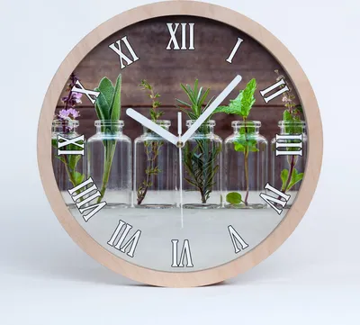 Produktbild von Holzuhr 20fi cm wanduhr - weiße Spitzen - Pflanzen in Gläsern