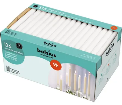 Zdjęcie produktu dla Świeczka stołowa Bolsius 240/22, biała (136 sztuk)