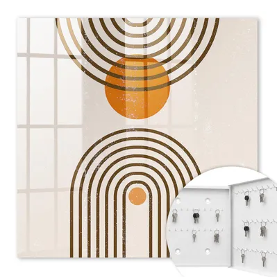 Produktbild von Metall Schlüsselkasten 30 x 30 cm - weißer Schlüsselschrank zur Wandmontage - wandhängende Schlüsselbox mit Tür - rechts öffnend - Schlüsselaufbewahrung für Flur - Büro - Arbeitszimmer - Werkstatt - Garage - Retro-Geometrie