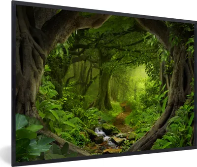 Produktbild von MuchoWow® Gerahmtes Poster Dschungel - Grün - Natur - Tropisch - Pflanzen 30x20 cm - Poster mit Schwarzem Bilderrahmen Wandposter Rahmen Foto Bilder - Kunstdruck - Bild-Poster