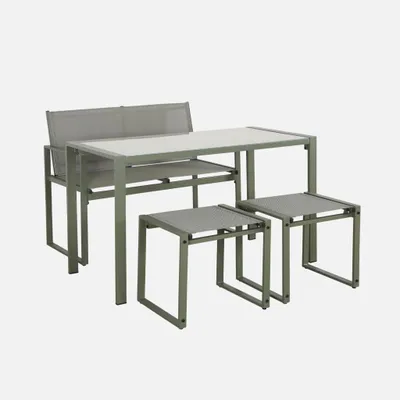 Immagine prodotto di Set tavolo da giardino incastrabile in acciaio e textilene con 4 sedie, Verde kaki