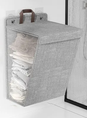 Produktbild von Wäschekorb Faltbar 60L,mit Deckel mit Griffen,Aufhängbar Wäschekorb,Atmungsaktiver Wäsche Organizer,grau
