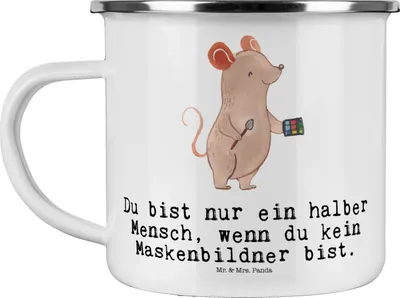 Produktbild von Mr. & Mrs. Panda Haferl Maskenbildner Herz - Weiß - Geschenk, Pott, becher emaille, Spruch, Tasse, Teebecher, Kosmetikstudio, Kosmetiker, Teetasse, Ausbildung