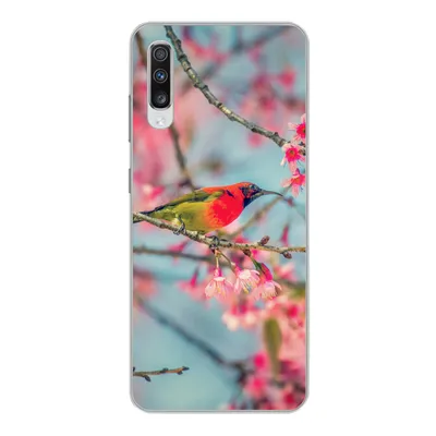 Produktbild von MuchoWow® Handyhülle Schutzhülle Hülle für Samsung Galaxy A70 Vogel - Sakura - Farben Silikon Softcase Handy Hülle - Schutzhaube