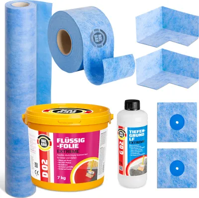 Produktbild von Dichtset Dusche Flüssigfolie 7kg Dichtbahn 1m Tiefengrund Set Aussen Innen H310