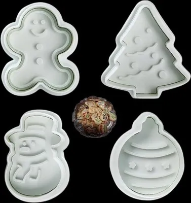 Produktbild von GKA 4 Stück Ausstechformen Weihnachten Keksausstecher 3D Plätzchenausstecher Stempel Ausstecher Schneemann Lebkuchenmann Tannenbaum Weihnachtskugel