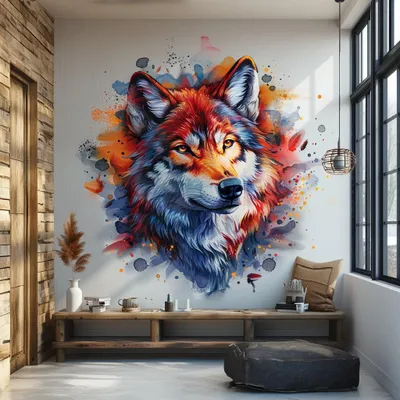 Immagine prodotto di Decords, adesivo da parete – Testa di lupo con effetto acquerello luminoso, 180 cm