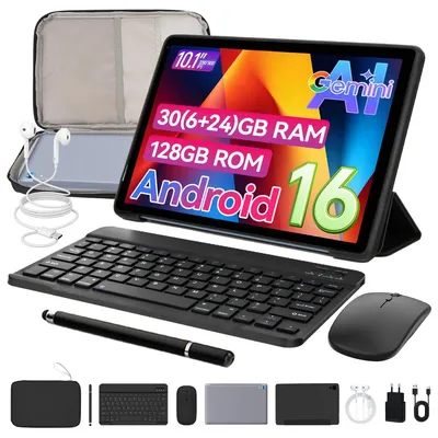 Produktbild von JENBIZZ Tablet 10'', Octa-Core, 30 GB + 128 GB(1TB TF), Android 16, 6000mAh, WiFi 6, 2-in-1 mit Tastatur und Tasche schwarz