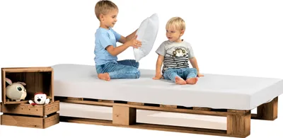 Produktbild von sunnypillow Palettenbett aus Holz Holzbett 100x200 cm Eiche Massivholzbett Bett aus Paletten Palettenmöbel europalette Fichte Eiche 80 90 100 120 140 160 180 200 220 240 x 200cm