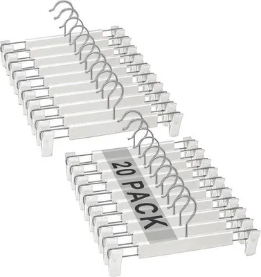 Produktbild von Famanu Hosenbügel Set von 20 mit verstellbaren Clips, rutschfest und platzsparend, weiß