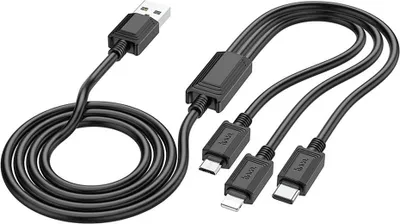 Immagine prodotto di Cavo 3in1 da USB A a Lightning / Micro USB / USB C Hoco 2A X74 1 m nero