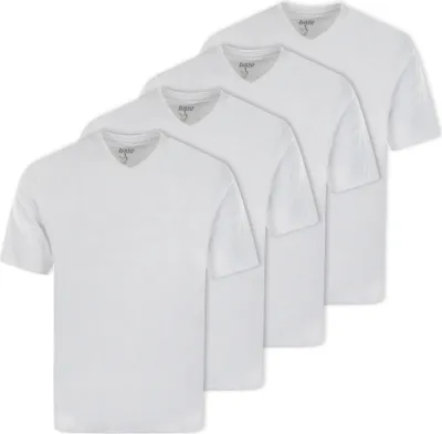 Produktbild von hajo Herren T-Shirt, 4er Pack - Basic, Kurzarm, V-Ausschnitt, Baumwolle, uni Weiß M