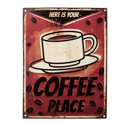 Produktbild von Clayre & Eef Textschild 25x33 cm Rot Eisen Tasse Kaffee