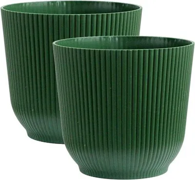 Produktbild von Famanu Pflanzenpot Set - 2 Kunststoffblumentöpfe für Innen und Außen - 18 cm Grün