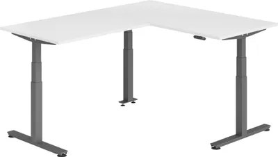 Produktbild von bümö Eckschreibtisch elektrisch höhenverstellbar L-Form - Nachbildung: Weiß, Gestell: Graphit, Größe: Eckschreibtisch 160 x 200 cm