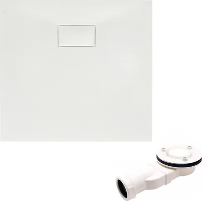 Produktbild von Duschwanne Quadratisch 80x80x3,2 SMC Verbundwerkstoff Duschtasse Steinoptik | Ablaufgarnitur ⌀90 mm im SET | Anti-Rutsch Duschbecken | BADLAND VIDAR