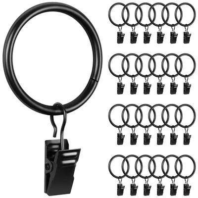 Productafbeelding van Gordijnringen – met clips – zwart – 25 stuks
