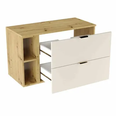 Produktbild von WENA Waschtischunterschrank 100 cm, gerade Fronten, Griffe aus Metall in der Farbe Gold (Farbe: Kaschmir/Eiche)