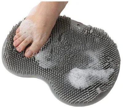 Produktbild von Fußschrubber - 29,5 x 21 cm - Fußbürste - Duschmatte mit rutschfesten Saugnäpfen - Bürste für die Fußpflege unter der Dusche - Grau - TPR - Fußmassage - Fußpflege - Fußwaschbürste