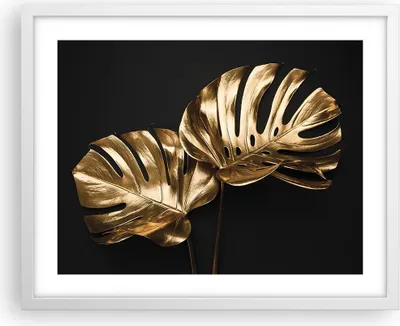 Produktbild von Gerahmtes Poster - Weißer Rahmen - Golden Blätter Monster - 50x40 cm - Wand Bild - Wanddeko - Wandbilder - Kunstposter - Wandposter - Bilderrahmen - Bilder - Kunstdruck - P2WAA50x40-4735