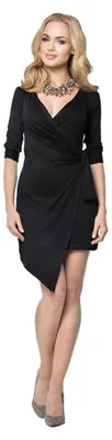 Produktbild von Mini - Kleid Überlappender V-Ausschnitt mit Schleife ; Schwarz L/XL 40/42