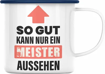 Produktbild von Trendation - Meisterprüfung Bestanden Geschenk Meister Prüfung Emaille Tasse Männer Metallbauer Schreiner Dachdecker Maler Elektrotechnik Elektronik (Blau)